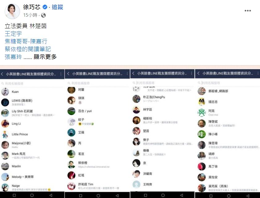 名單曝光!綠營側翼群組「大咖」都在裡面 徐巧芯:不能只有我看到