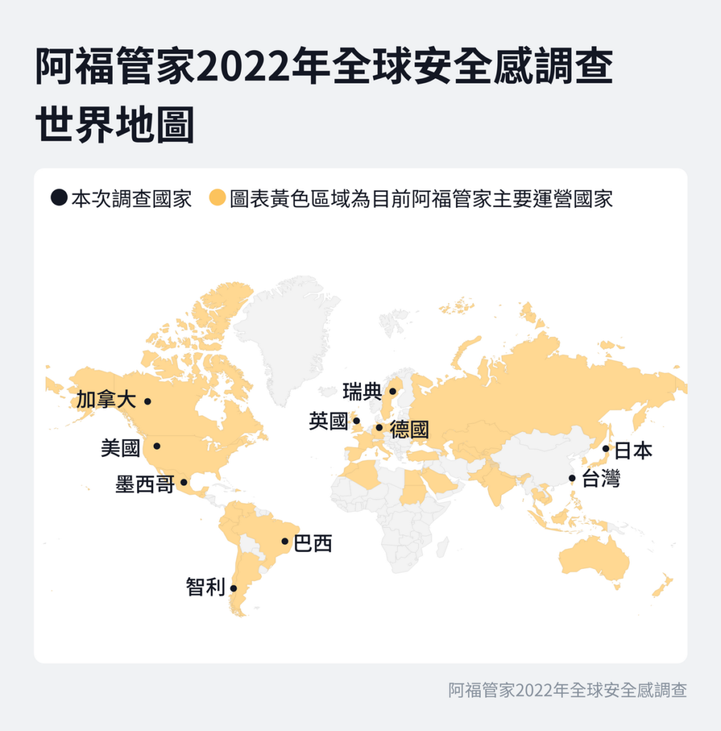 阿福管家全球安全感調查世界地圖