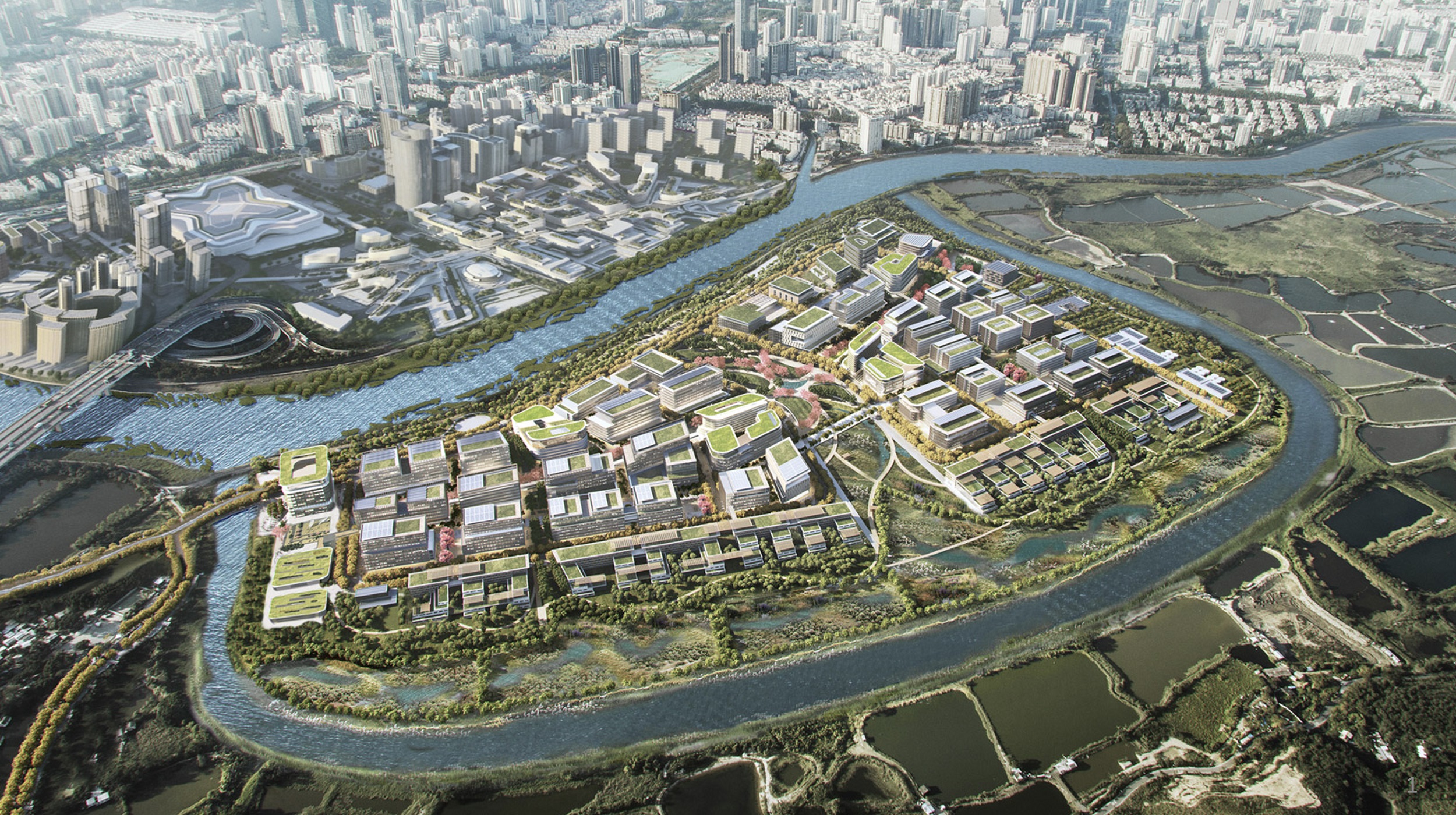 港深創科園的目標是將河套地區建設成一個高效能、低碳和微氣候宜人的區域，以實現可持續發展的未來城市的願景。