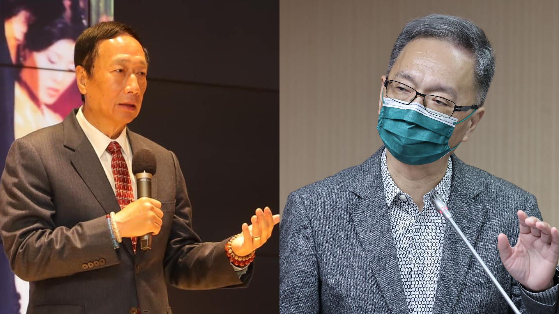 郭台銘近日一再呼籲購買BNT次世代疫苗,衛福部長薛瑞元受訪時回「聽起來像BNT推銷員」。翻攝郭台銘臉書、資料照片/林啟弘攝