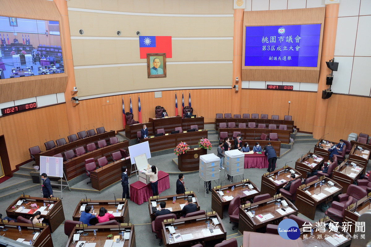 63位新當選市議員進行投票,選出第三屆桃園市議會正、副議長。