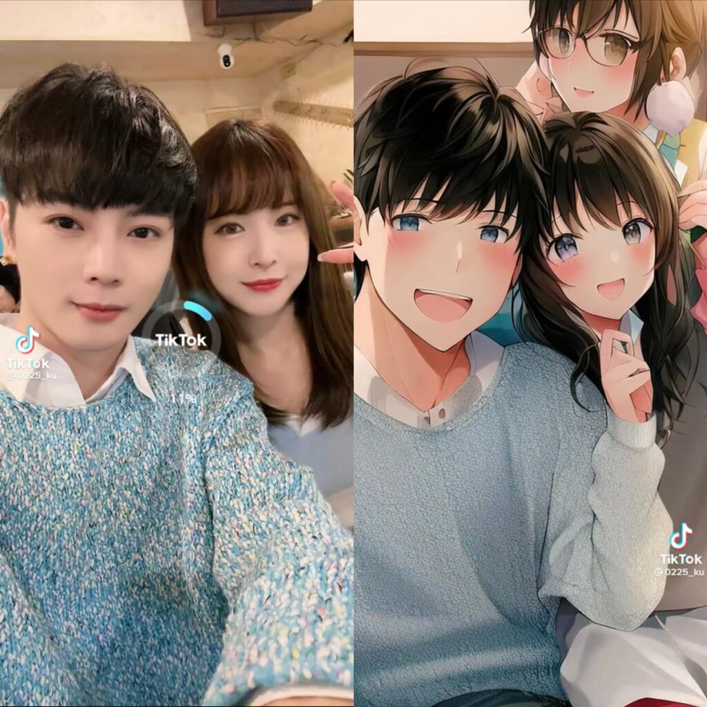 左起：古曜威、孟潔，拍攝TikTok心照不宣AI特效，後方突然多出一人！
