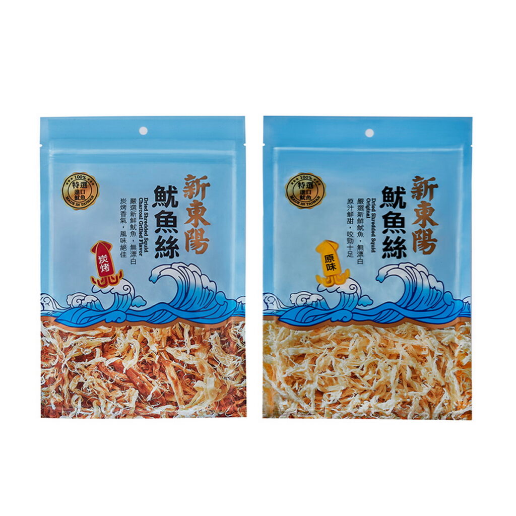 萊爾富年貨大街預購專刊,推出超商獨家「新東陽魷魚絲」,原價129元,新春價105元,有原味及炭烤兩種口味可挑選。