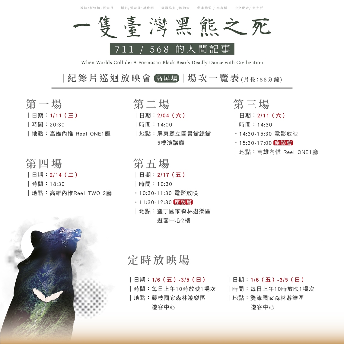 高屏地區巡迴放映《一隻臺灣黑熊之死》紀錄片,共同反思人與野生動物相處之道