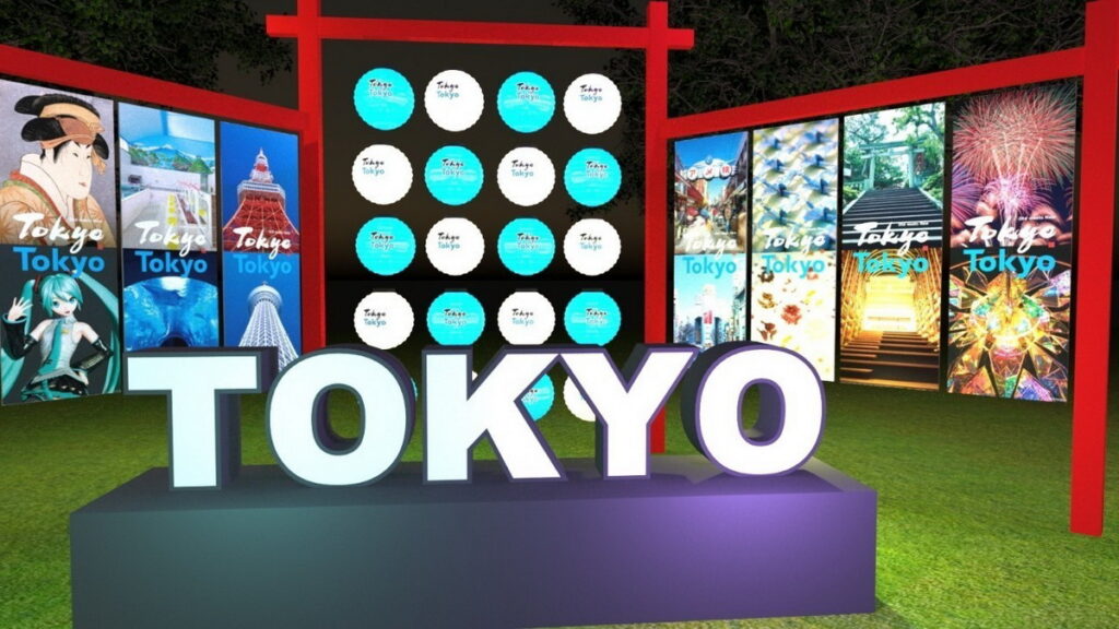 東京燈籠展示由藍白相間的Tokyo Tokyo燈籠以及東京知名景點的布幕所構成,跳脫既往的花燈框架呈現出東京多元的旅遊魅力。(圖片來源:ⒸTCVB)