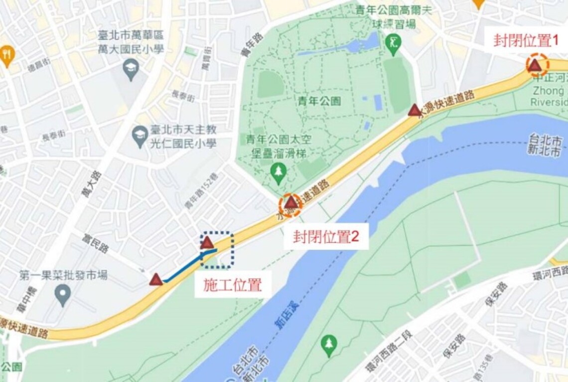 水源快速道路1/22至24施工封閉進行富民路匝道拆除作業 請駕駛人提早改道