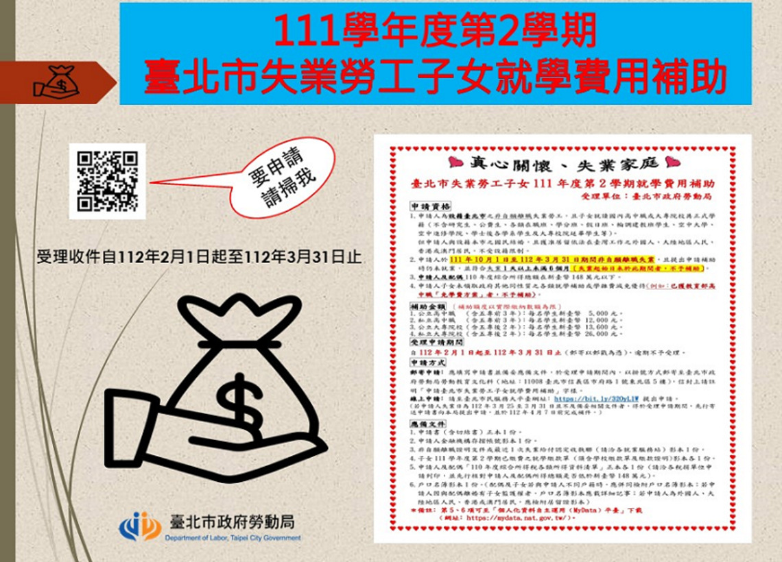 窮不能窮教育   臺北市提供失業勞工子女就學補助即時雨-最高補助2萬6！