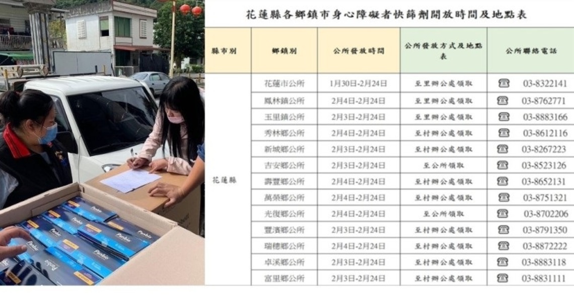 花蓮縣延長身心障者免費領取快篩期程   逾2.5萬身障人士受惠
