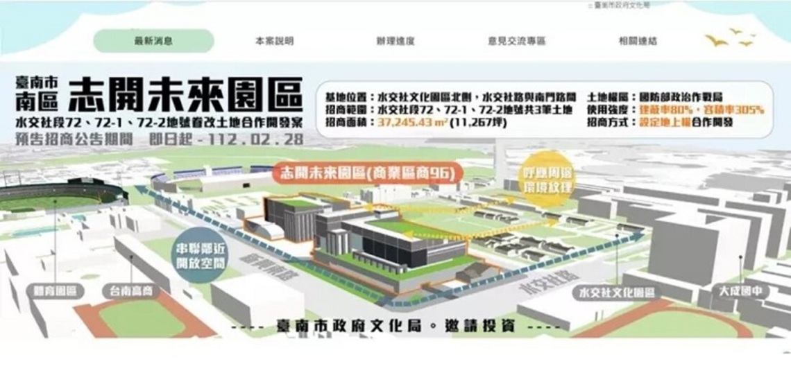 台南志開園區招商70年引進飯店