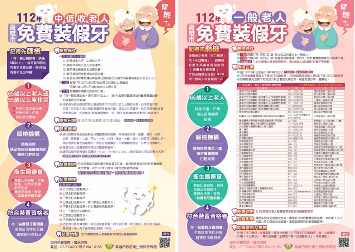 高雄市老人免費裝假牙計畫 3/1開辦