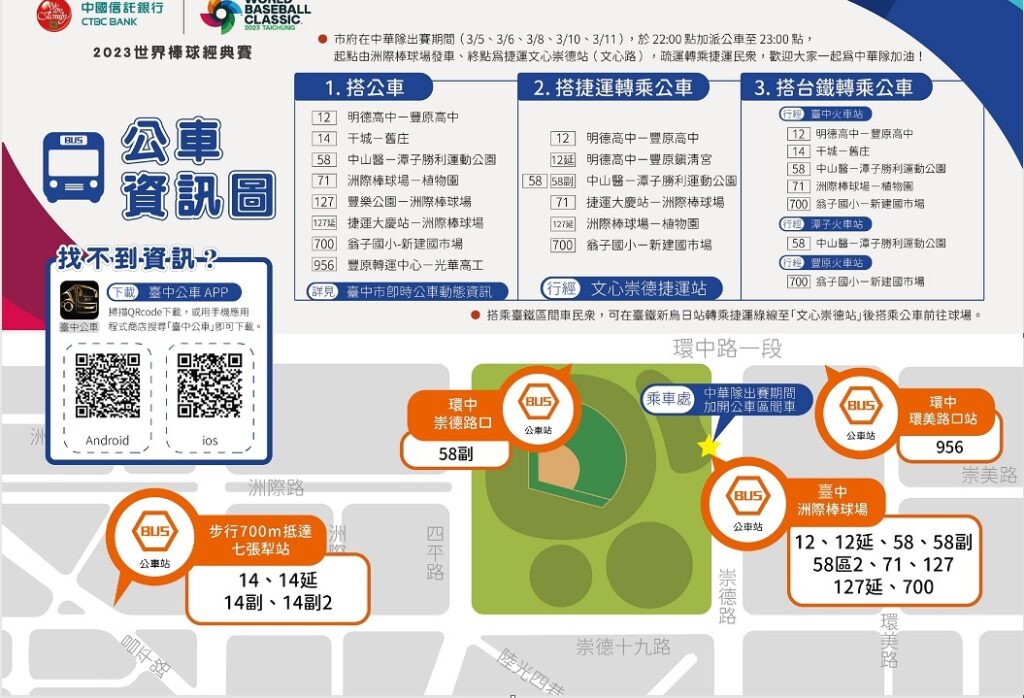 ▲ 中市警局鼓勵市民多搭乘大眾運輸系統前來球場為中華隊加油          (圖/台中市警察局 提供)