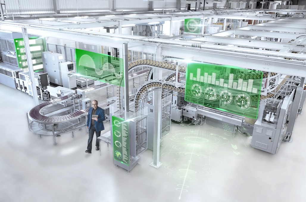 High angle view of printing press conveyor belts in printing plant