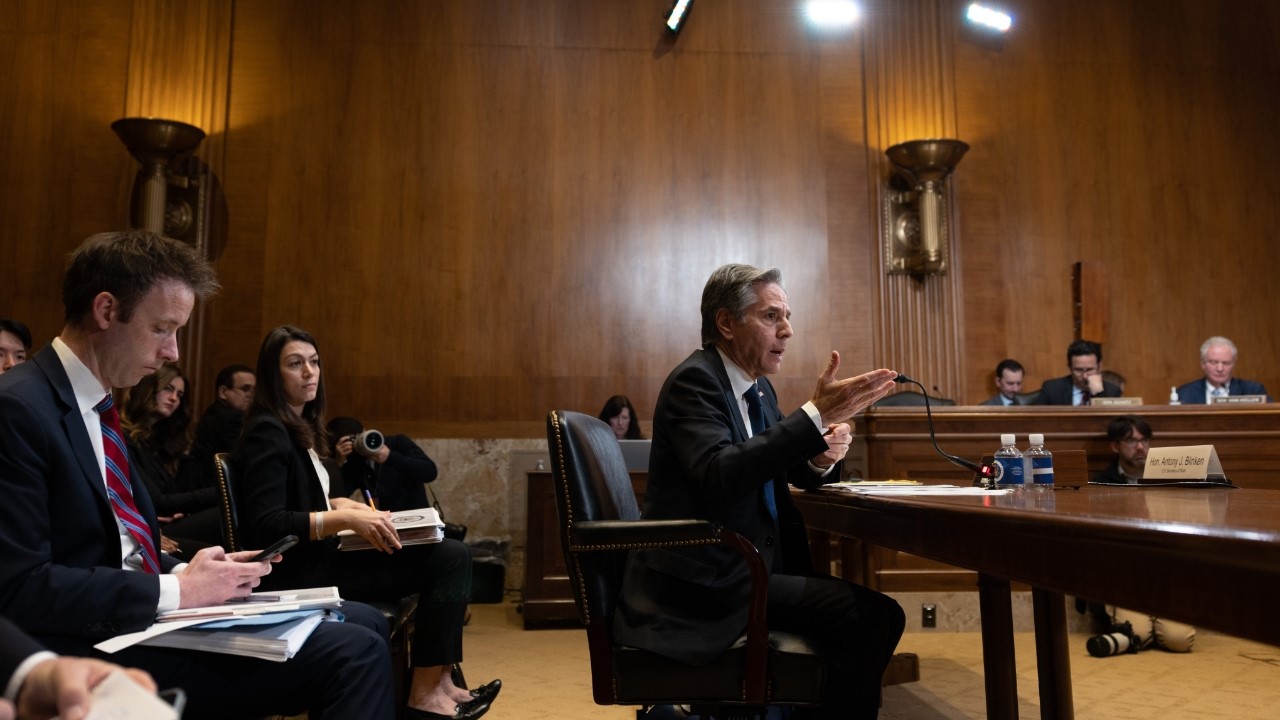 美國國務卿布林肯22日表示,他同意情報單位評估,認為共軍2027年前將具備犯台能力。翻攝SecBlinken推特