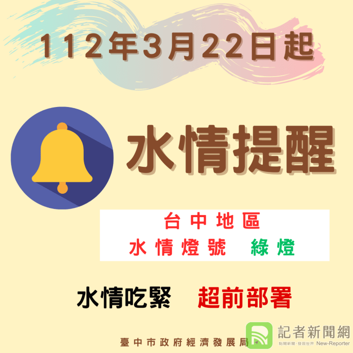 台中水情燈號「藍轉綠」 再實施「類黃燈」減壓供水