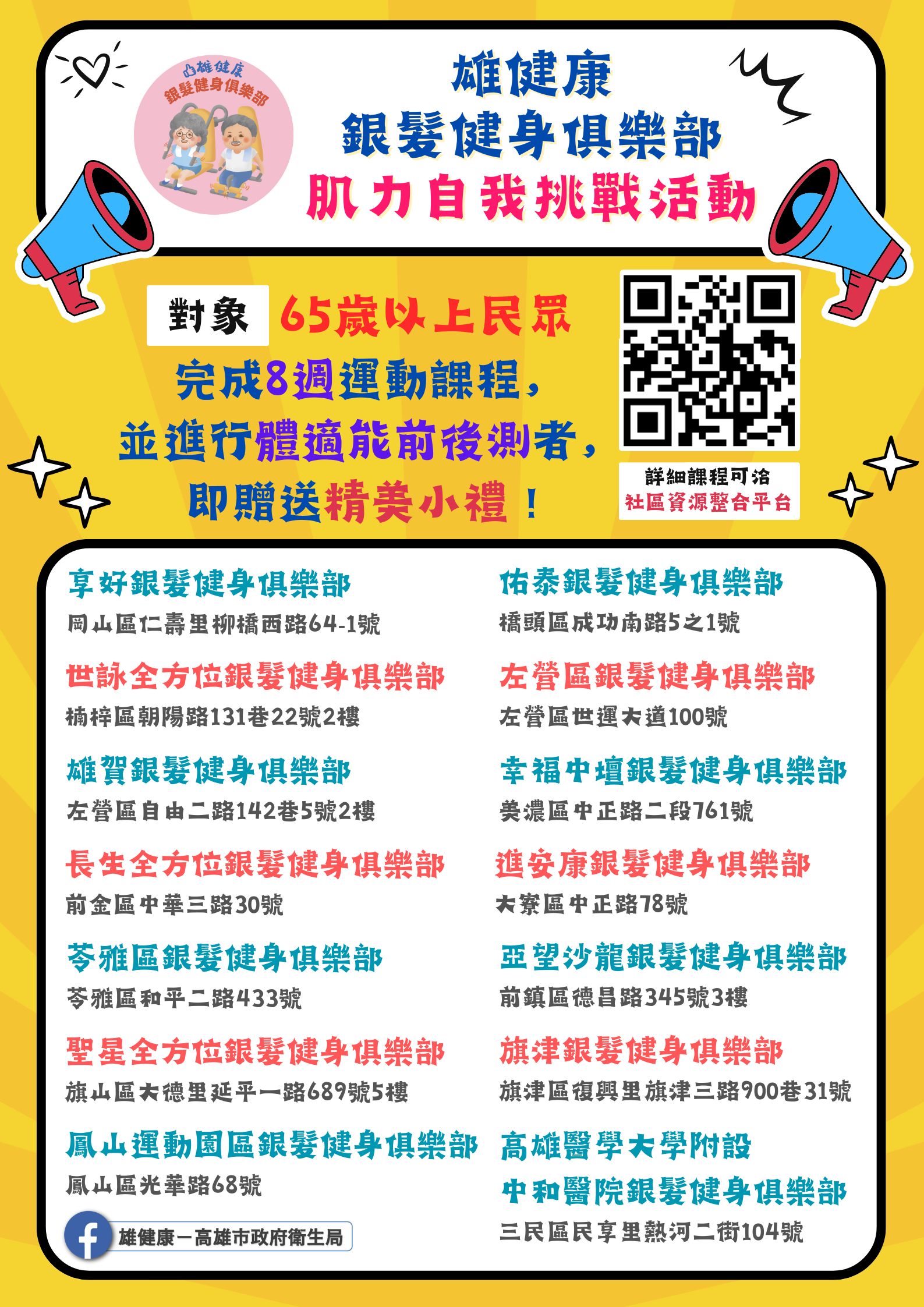 雄健康銀髮健身俱樂部肌力自我挑戰活動 熱烈招生中