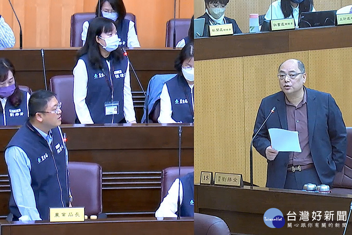 針對推動智慧農業,桃園市議員劉勝全質詢市府農業局長陳冠義。