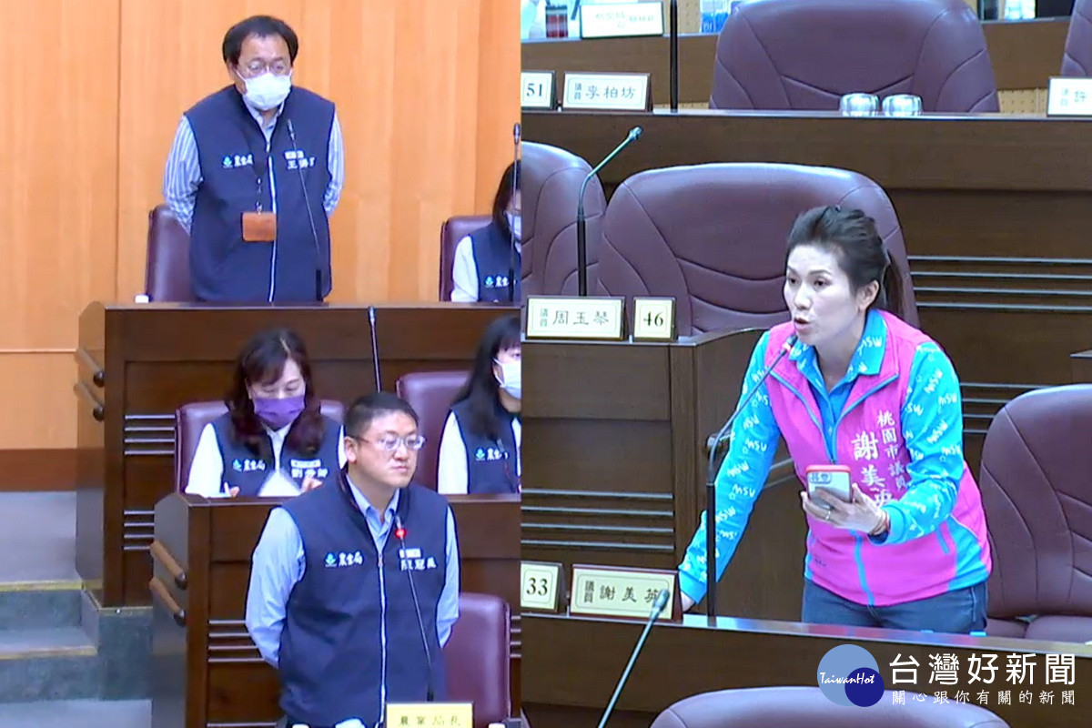 針對狒狒事件,桃園市議員謝美英質詢農業局長陳冠義。