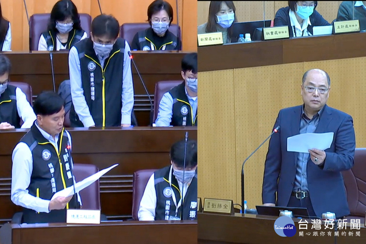 針對捷運綠線工程延宕3年,桃園市議員劉勝全質詢市府捷工局長劉慶豐。