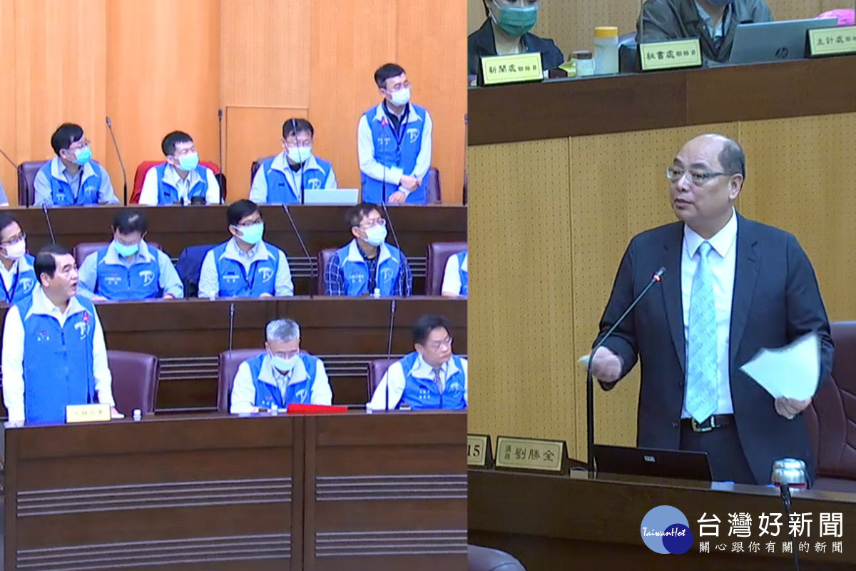 針對「e 定豐收」APP智慧節水管理系統,桃園市議員劉勝全質詢市府水務局長劉振宇。