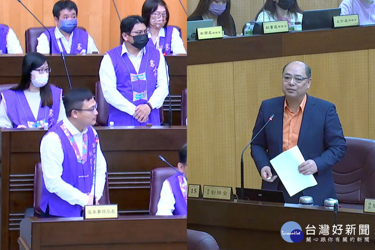 針對「2023年世界客家博覽會」,桃園市議員劉勝全質詢市府客家局長林昭賢。
