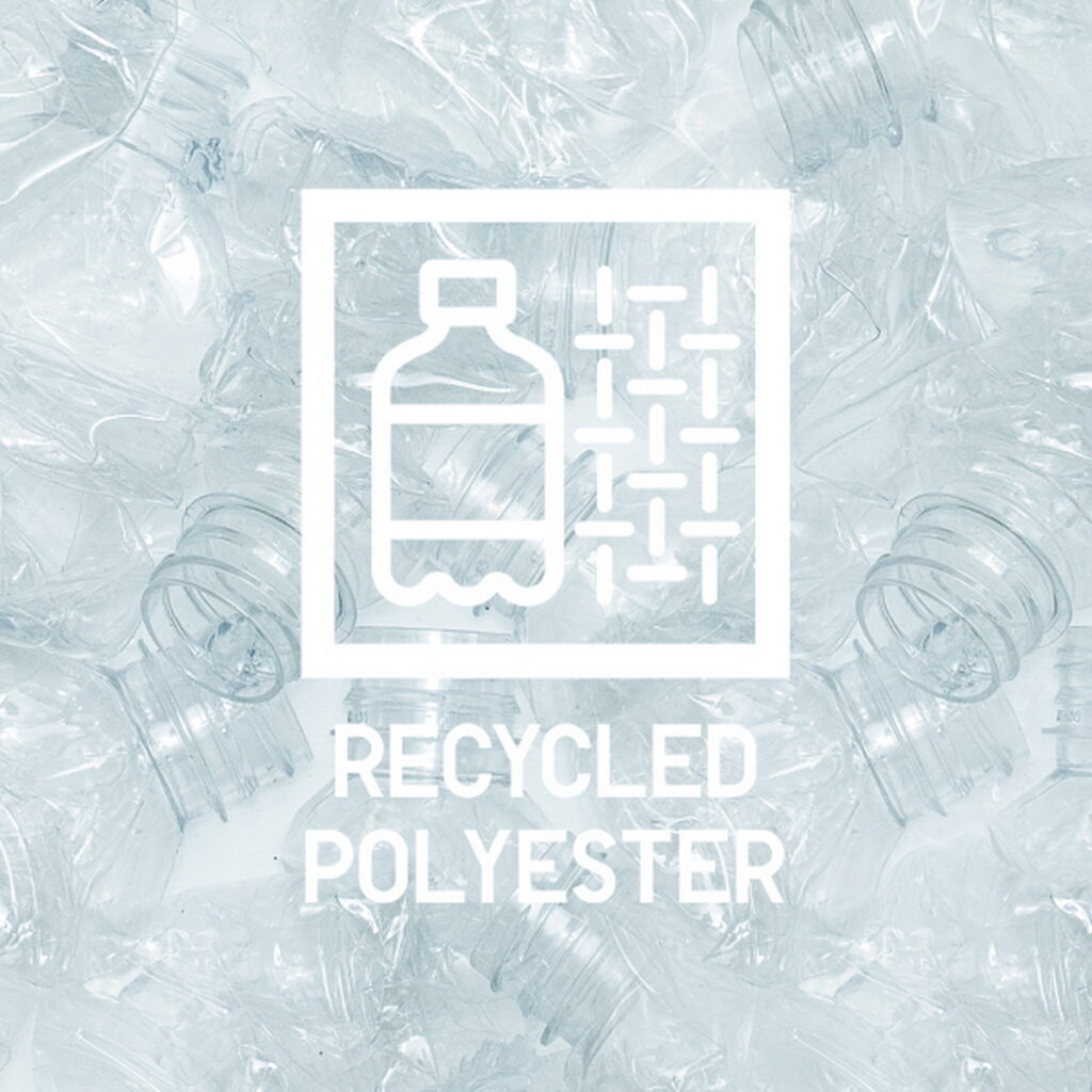 以再生原料製造衣物。GU透過使用回收自寶特瓶、纖維等製成的再生聚酯纖維(RECYCLE POLYESTER)為原料,製成全新衣物,創造永續循環。(2)