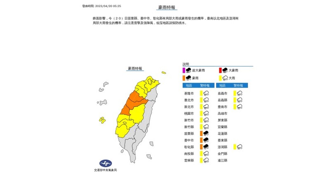 鋒面逐漸通過  天氣不穩定  注意局部豪大雨  各地氣溫稍轉涼