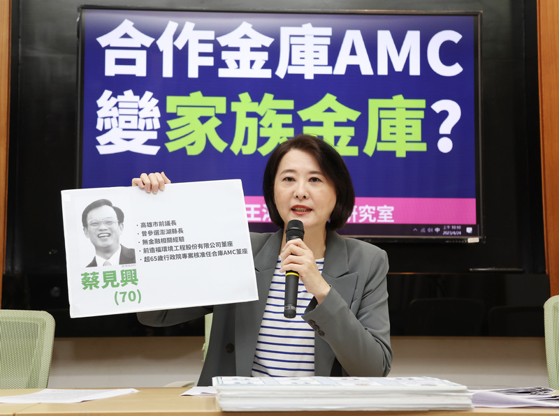 國民黨立委王鴻薇24日爆料,合庫AMC董事長蔡見興寄生公營事業。中央社