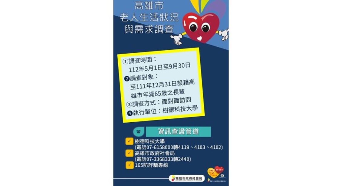 高齡浪潮來襲   高雄高齡人口生活狀況與需求調查將開跑