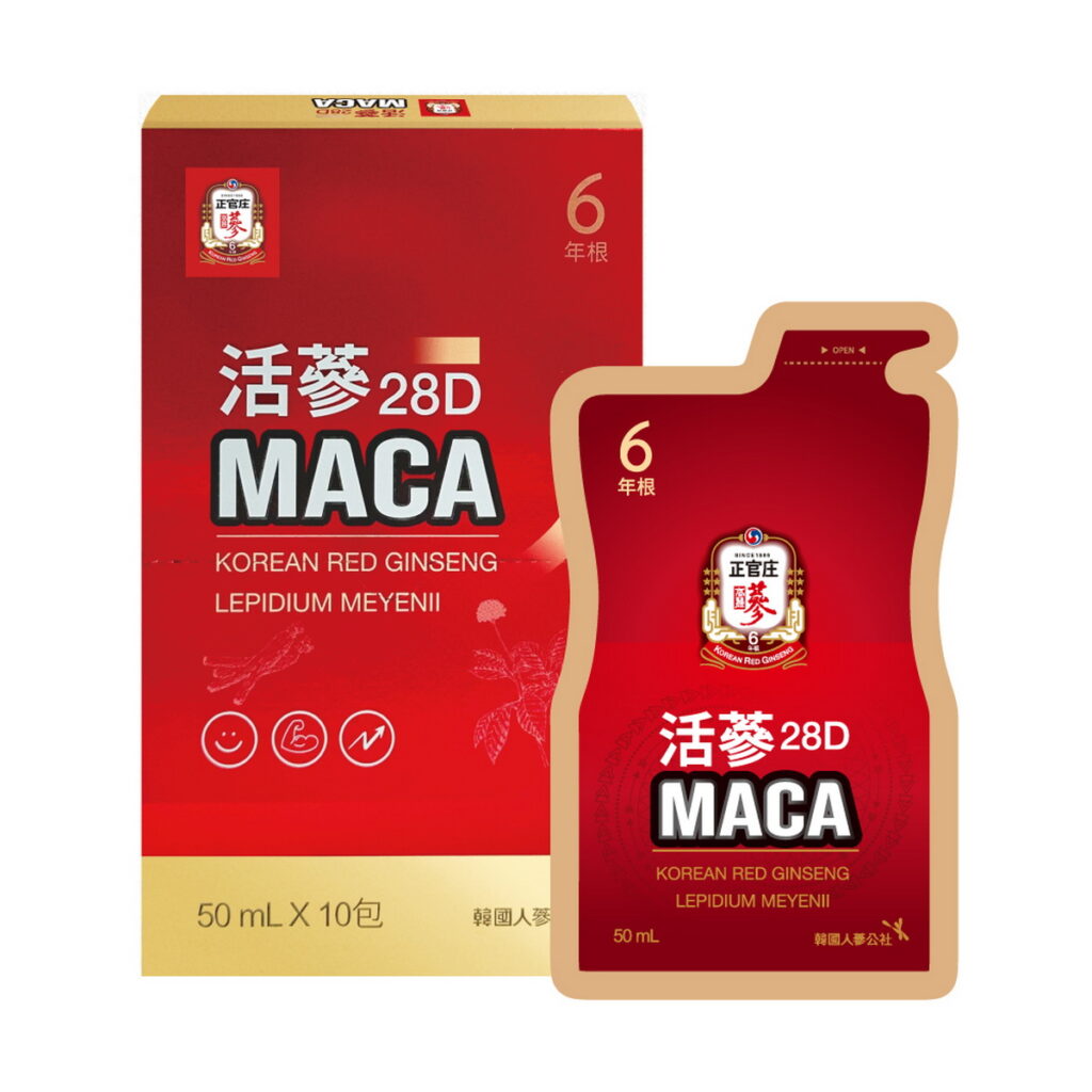 正官庄戰鬥力新隊友「活蔘28D MACA」含6年根高麗蔘精華與秘魯頂級黑馬卡,全面提升好體力、爆發力,全聯新品價NT$520元。