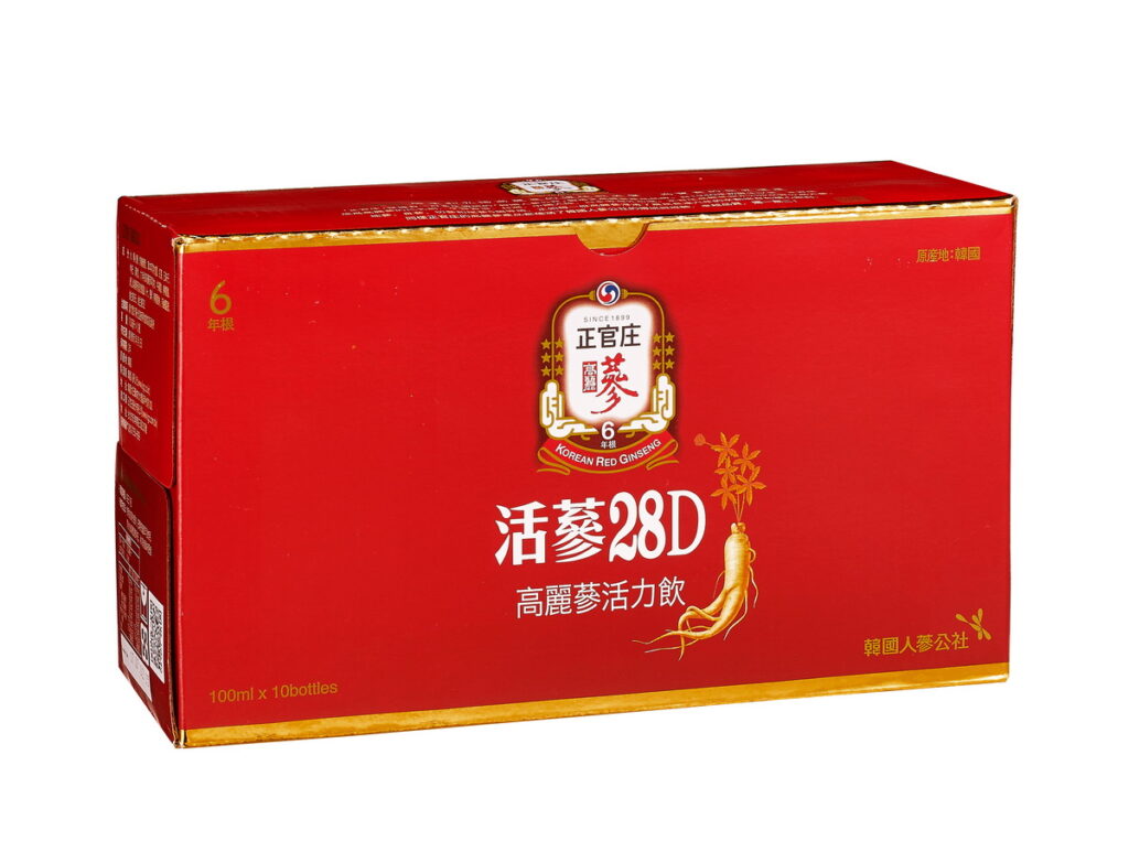 正官庄「活蔘28D」含6年根高麗蔘萃取精華、3種維他命B與牛磺酸,即刻補充整天能量,於全聯通路即享好能量價10入NT$569元。