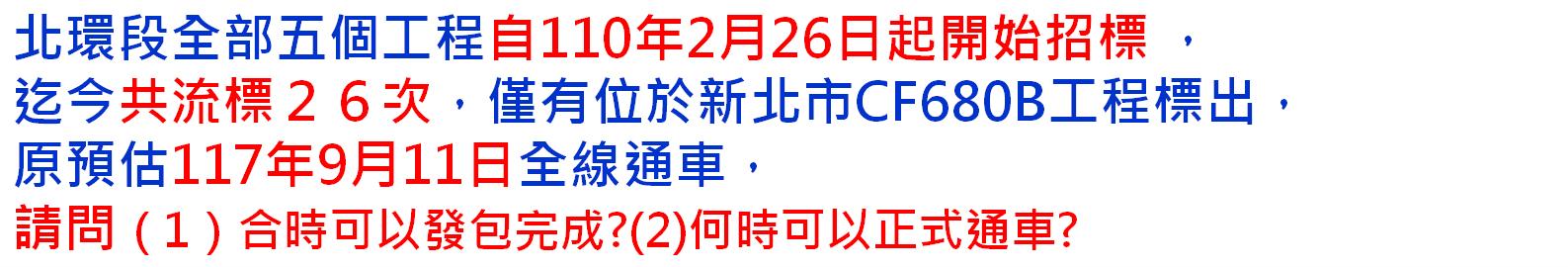 陳政忠質詢捷運何時才能完成北環段工程發包。(記者張欽翻攝)