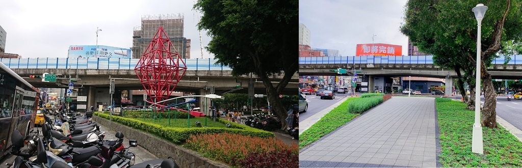 忠孝東路二段金山南路口一段口(左)改善前(右)改善後（圖：交通部道路交通安全督導委員會）