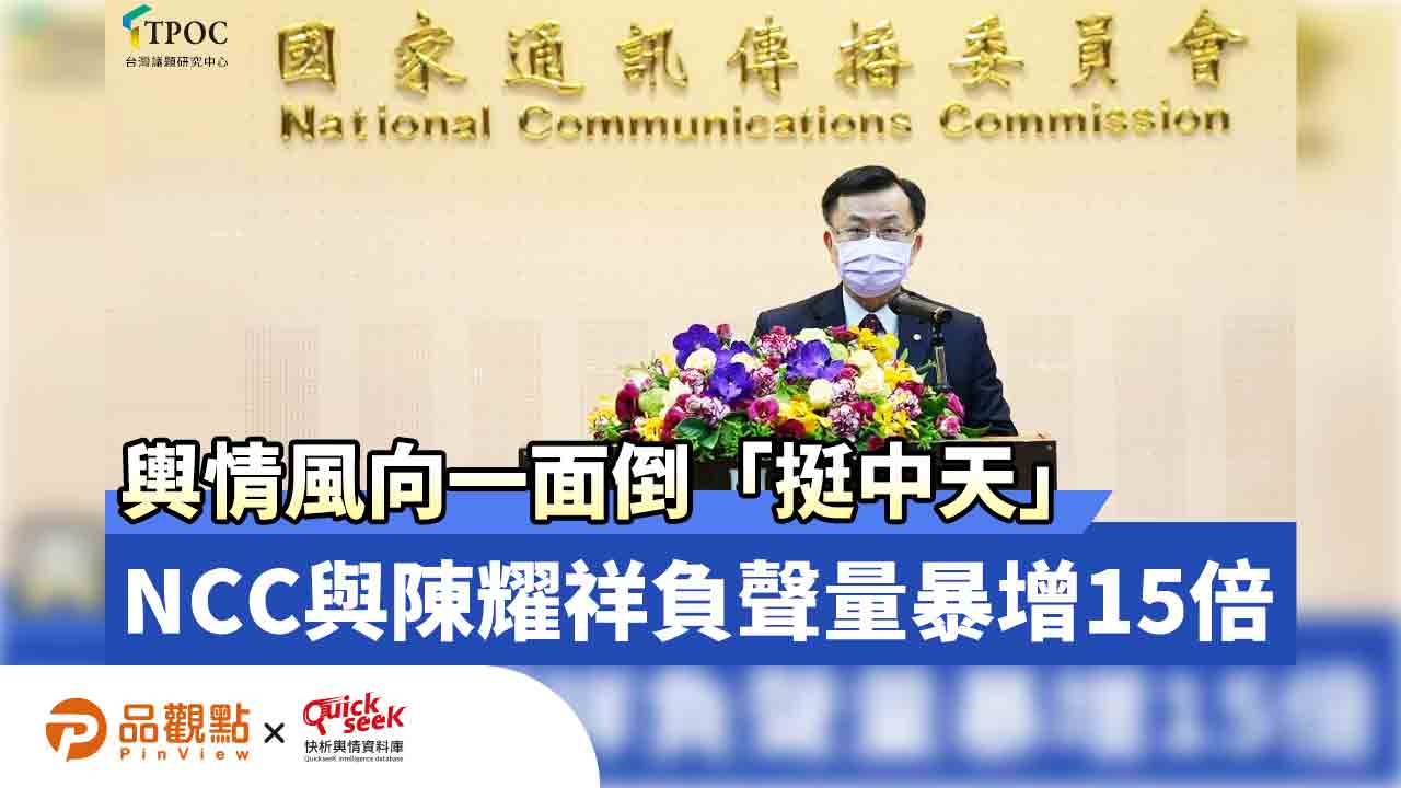 輿情風向一面倒「挺中天」  NCC與陳耀祥負聲量暴增15倍