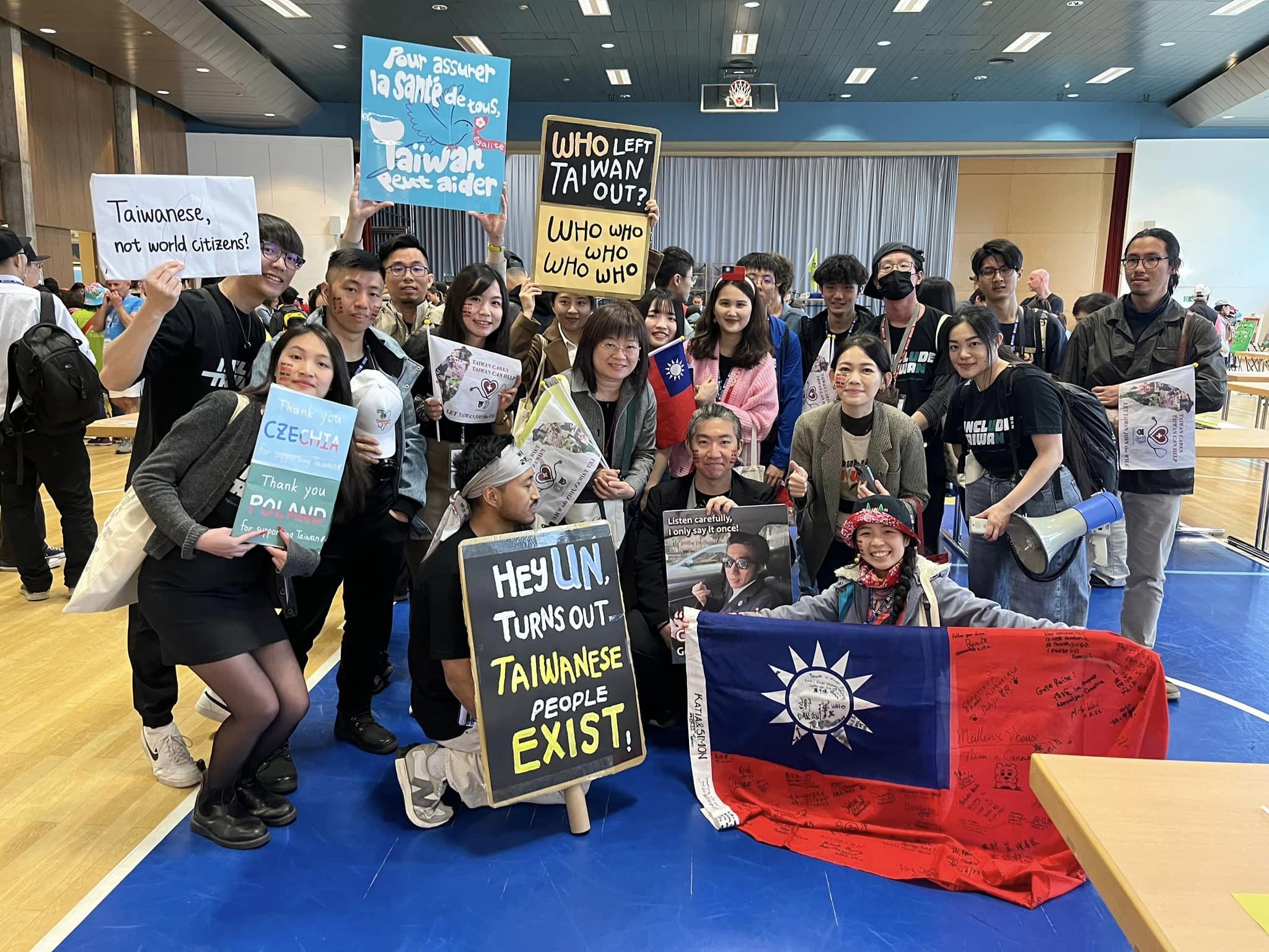 台灣聯合國協進會理事史書華、台灣基進台北黨部主委吳欣岱、台灣聯合國協進會2023WHA宣達團團長張宗達醫師及杜承哲醫師等人昨赴日內瓦表達訴求。翻攝吳欣岱臉書