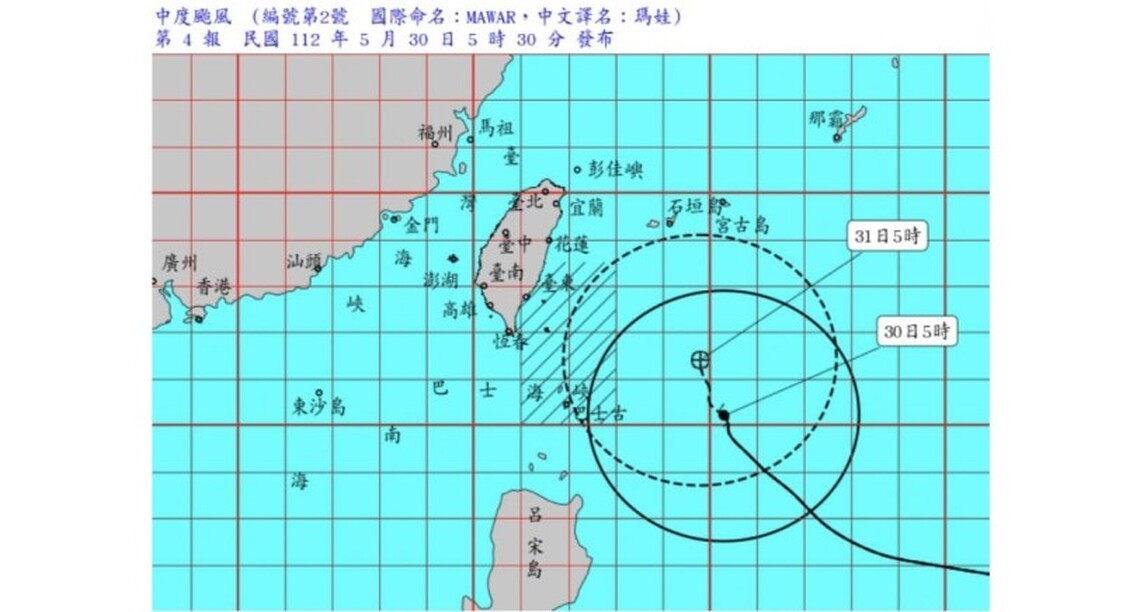 中颱瑪娃對巴士海峽及臺灣東南部海面構成威脅