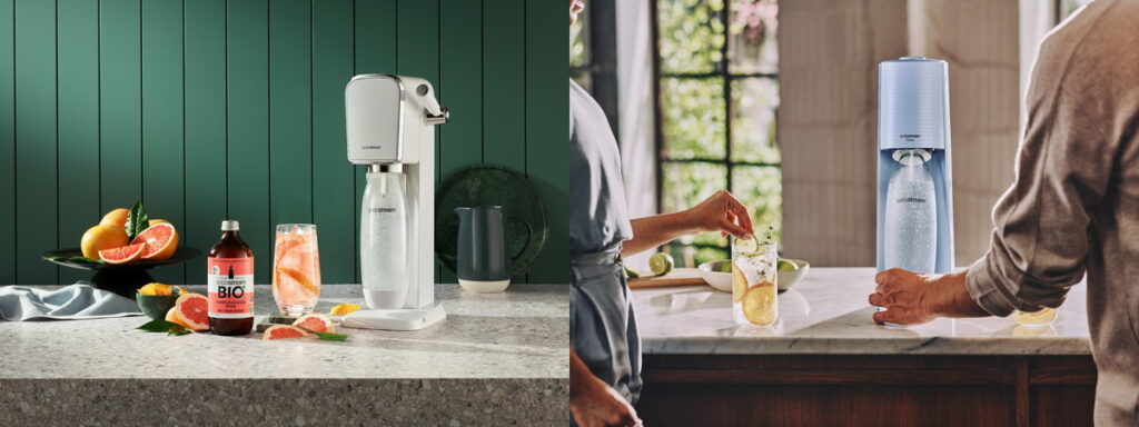 圖說:「21 天氣泡任務」搭配 2 款質感 SodaStream 氣泡水機,採用專利快扣鋼瓶系統,輕鬆享受一壓升級的生活體驗(左圖為 ART氣泡水機、右圖為 TERRA 氣泡水機)