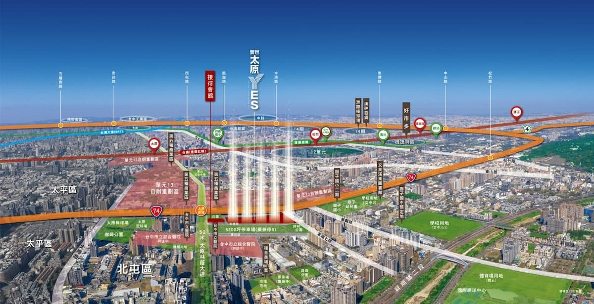 豐邑「太原YES」地理位置優越,正臨雙公園,還有百億級醫療園區在旁。