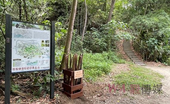 南投林管處於龍過脈森林步道入口 試辦放置愛心竹杖供民眾使用