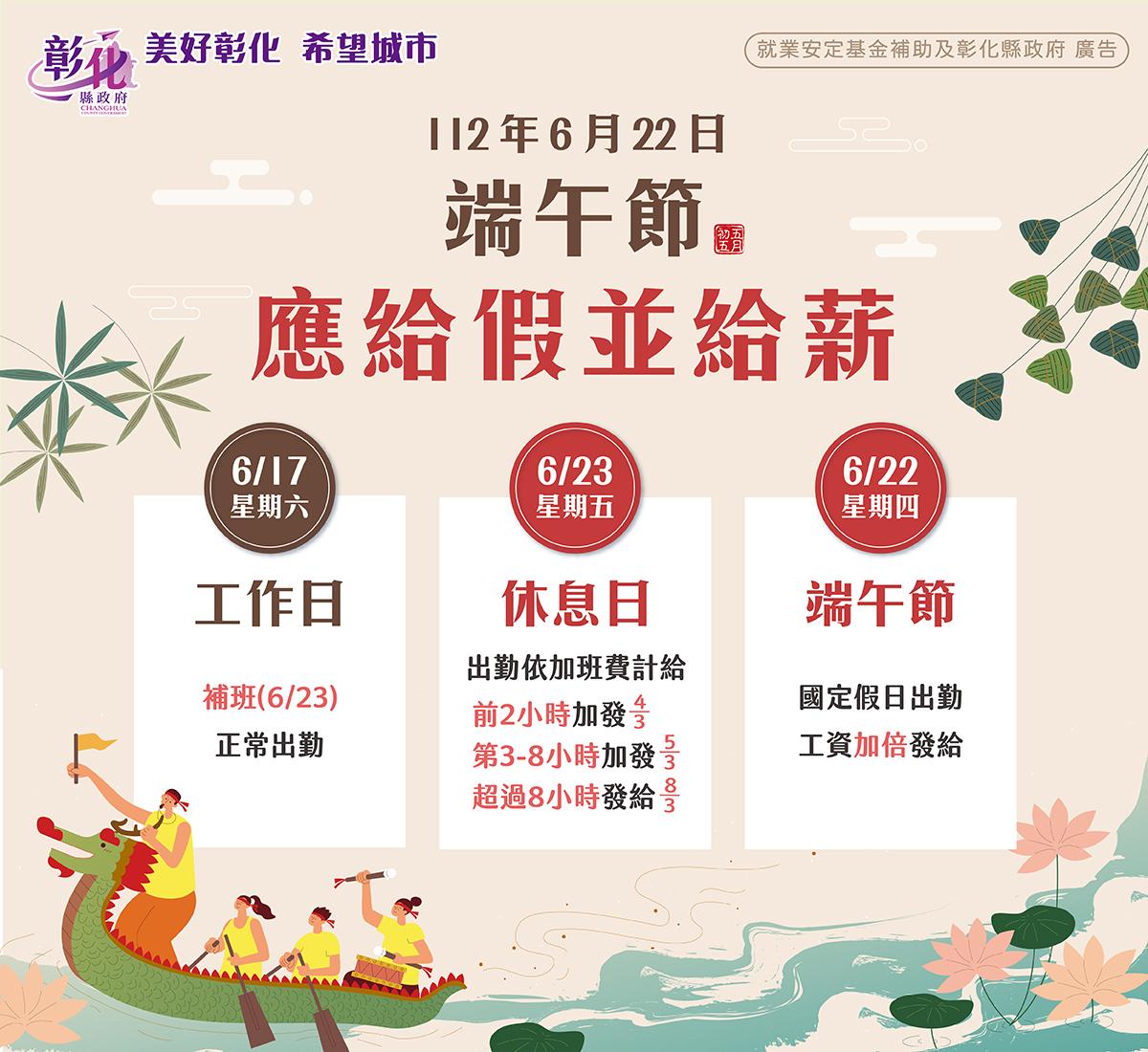 端午節雇主應依法給假並給薪