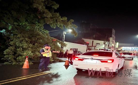 連日豪雨樹傾倒橫卧路 北港警雨中交管緊急排除路障