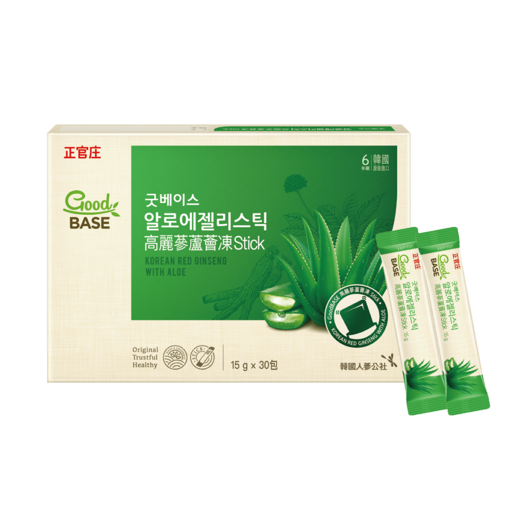 正官庄「高麗蔘蘆薈凍Stick」4種水果精華 。