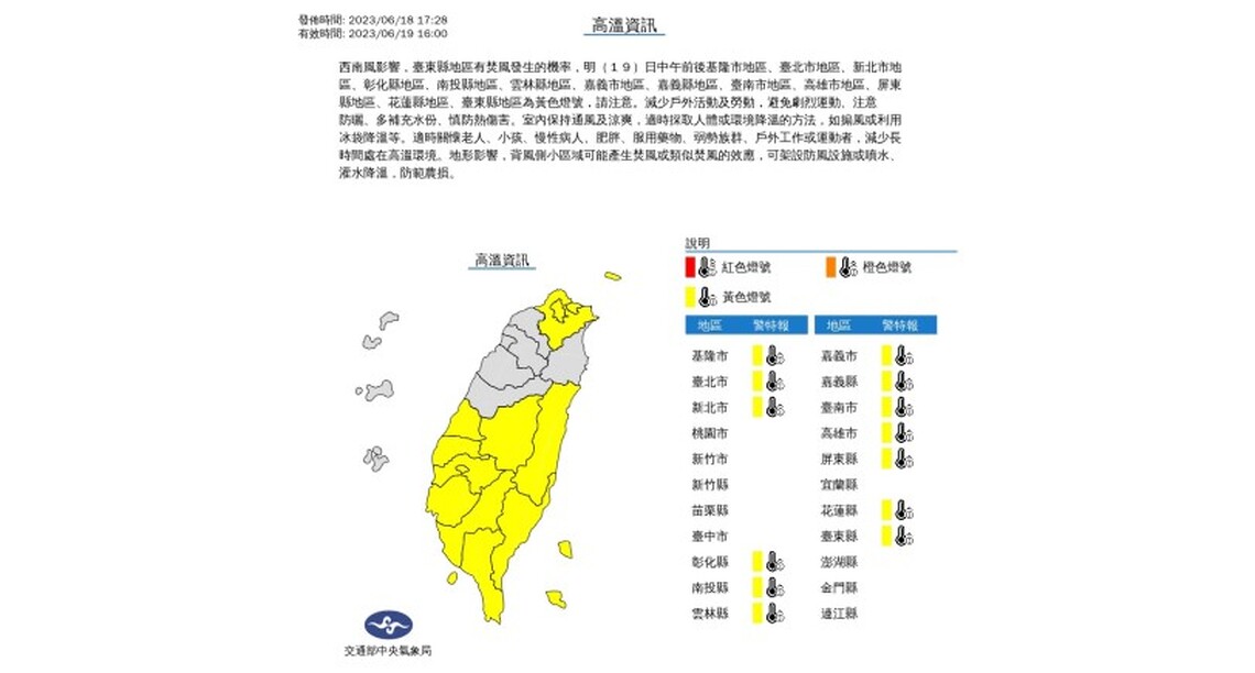 各地暖熱  留意高溫  午後東北部及各山區零星雷陣雨