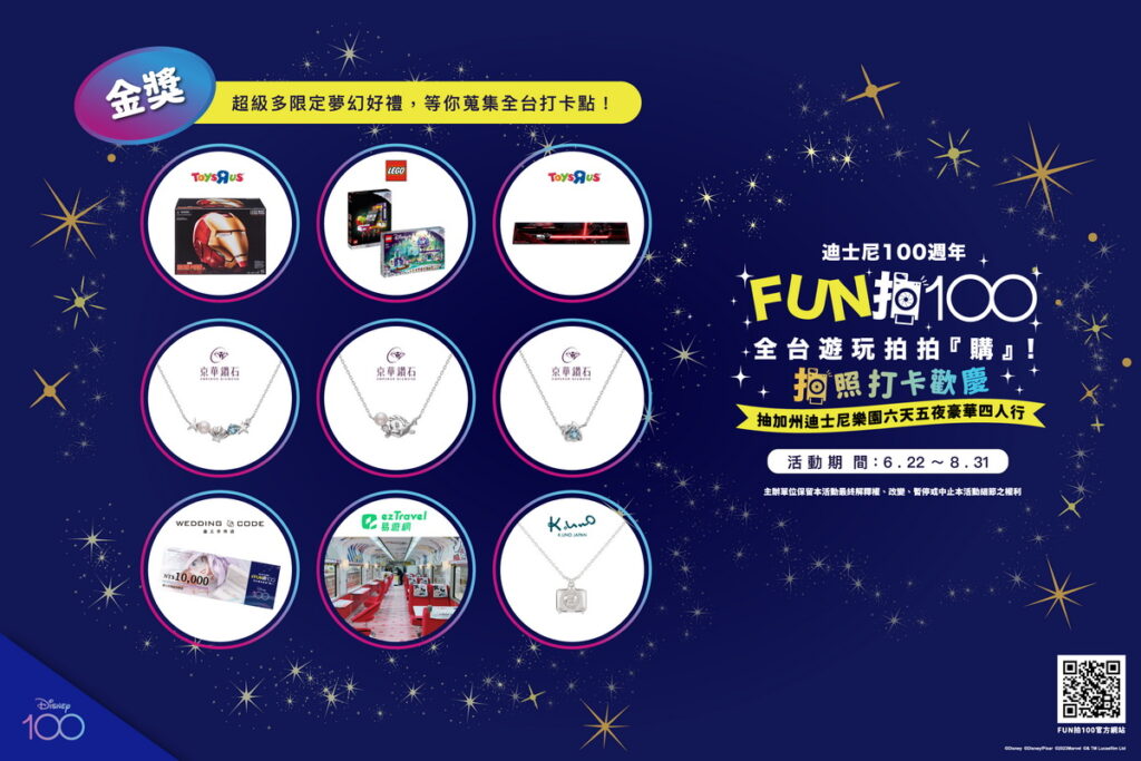圖說:蒐集全台迪士尼合作店點或各大賣場通路FUN拍100打卡牆拍,超多限定夢幻好禮等你帶回家!(圖由台灣華特迪士尼提供)