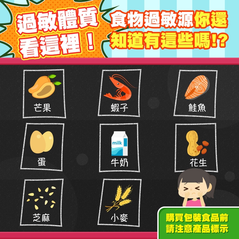 過敏體質看這裡!食物過敏源你還知道有這些嗎!?（圖：衛福部食藥署）
