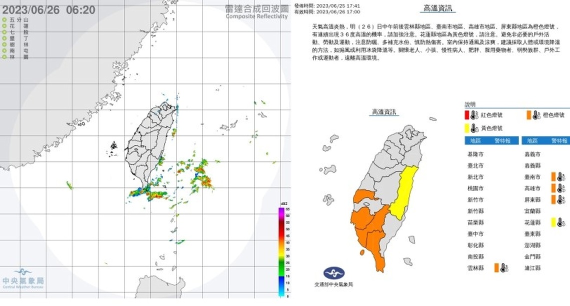 各地多雲到晴 高溫炎熱  午後西半部、東北部地區及各地山區注意局部雷陣雨