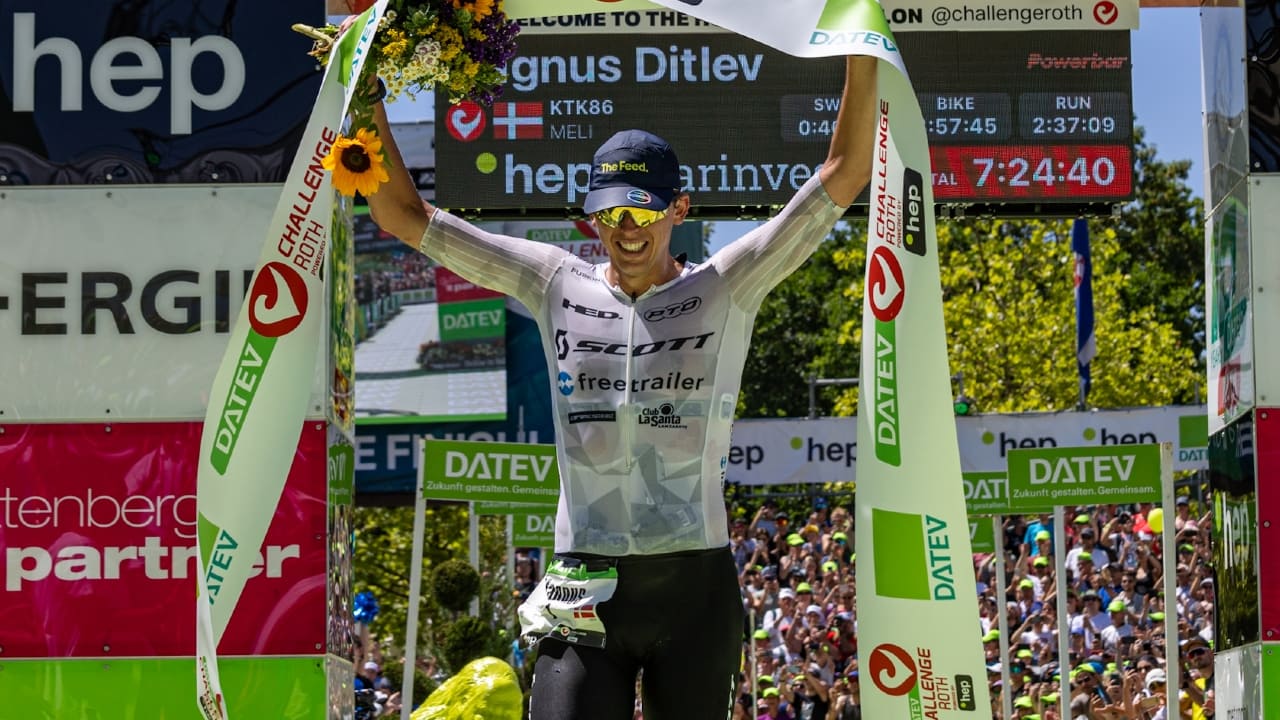 丹麥 Magnus Ditlev 以 7 小時 24 分 40 秒完成 Challenge Roth 二連霸，更一舉刷新最速紀錄！圖片來源