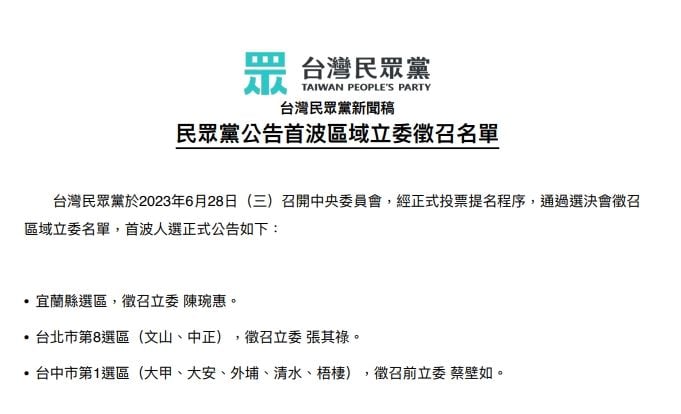 民眾黨提供