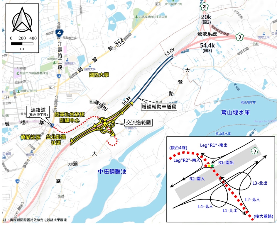 國道3號增設八德交流道平面配置示意圖（圖：交通部高公局）