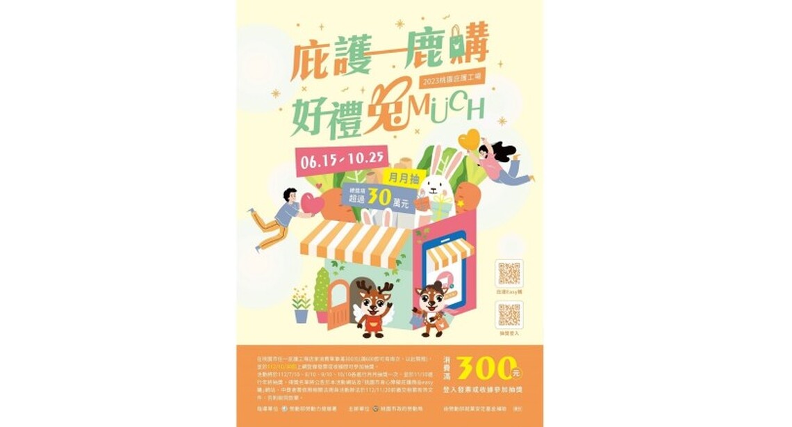 「庇護一鹿購 好禮兔MUCH」桃園庇護工場消費滿額抽獎活動~開跑啦! 消費滿300元上網登錄,30萬元大獎月月抽!
