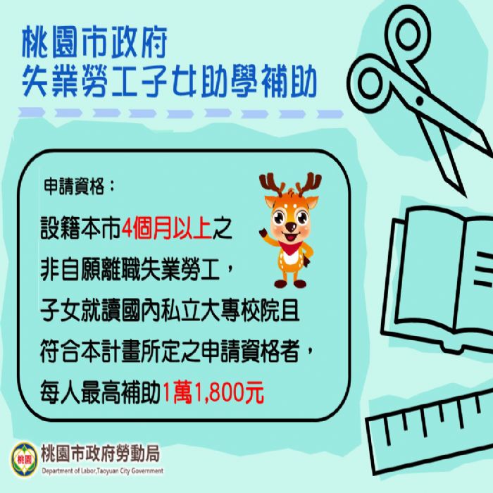 桃園市111學年第2學期「失業勞工子女助學補助」開辦
